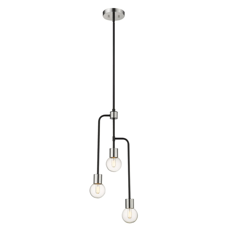 Neutra Three Light Chandelier in Matte Black & Polished Nickel