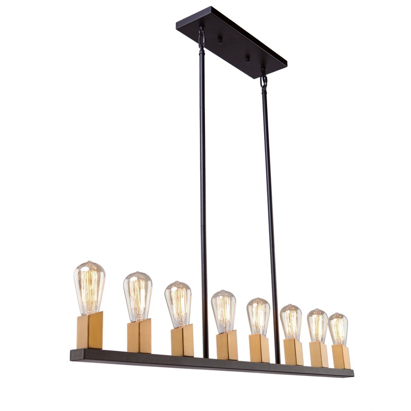 Skyline 8-Light Island Pendant in Dark Bronze & Satin Brass
