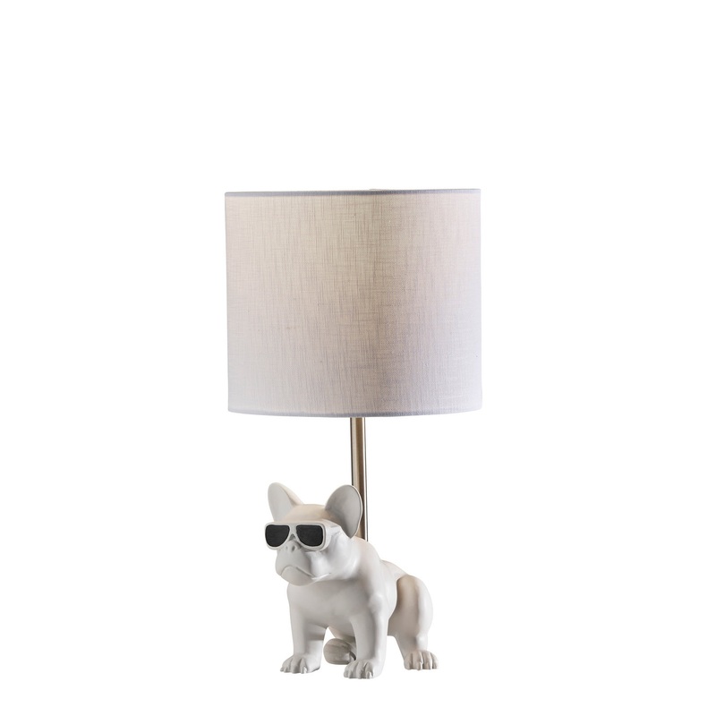 Sunny Table Lamp in White Ceramic with Brushed Steel Neck