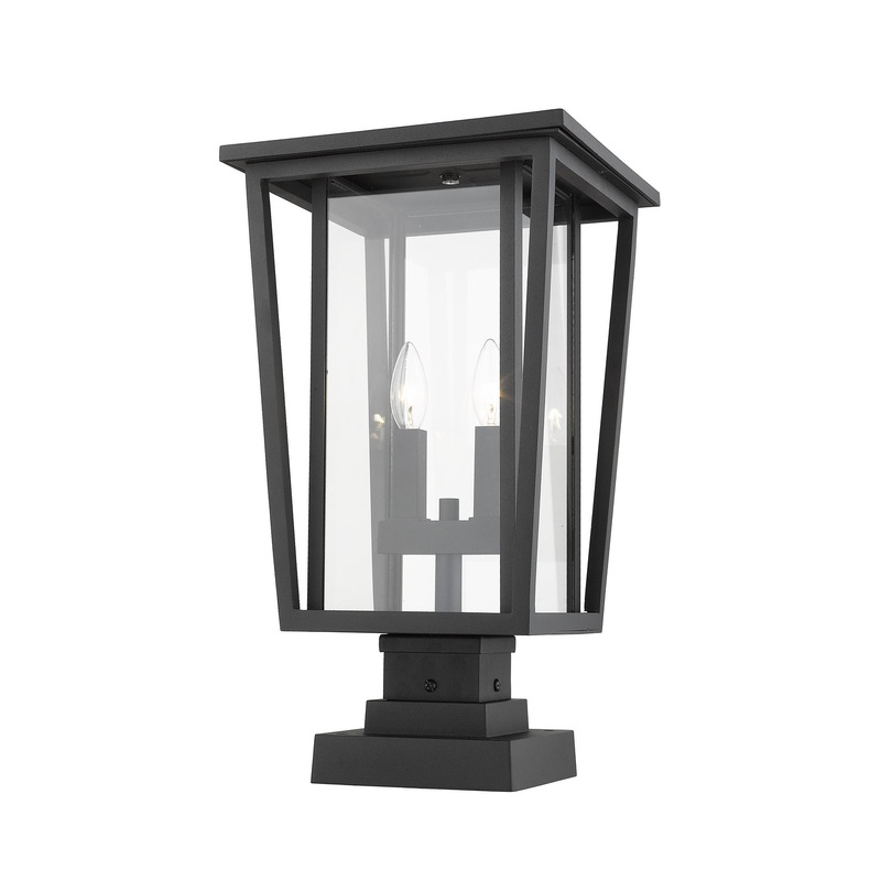 2-Light Outdoor Pier Mounted Fixture in Black with Clear Glass