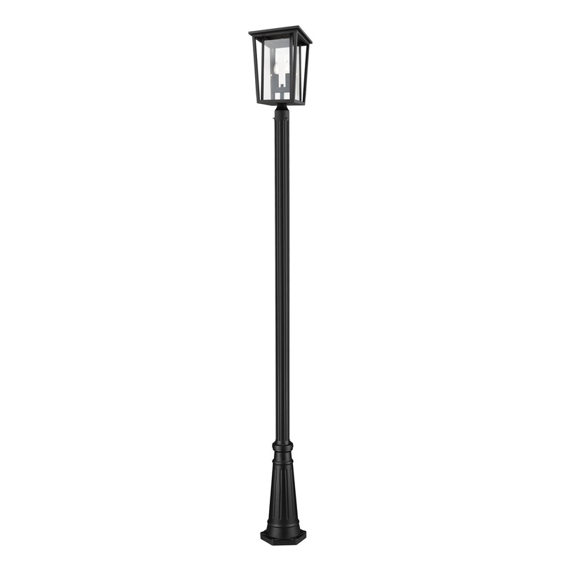 2-Light Outdoor Post Mounted Fixture in Black with Clear Glass
