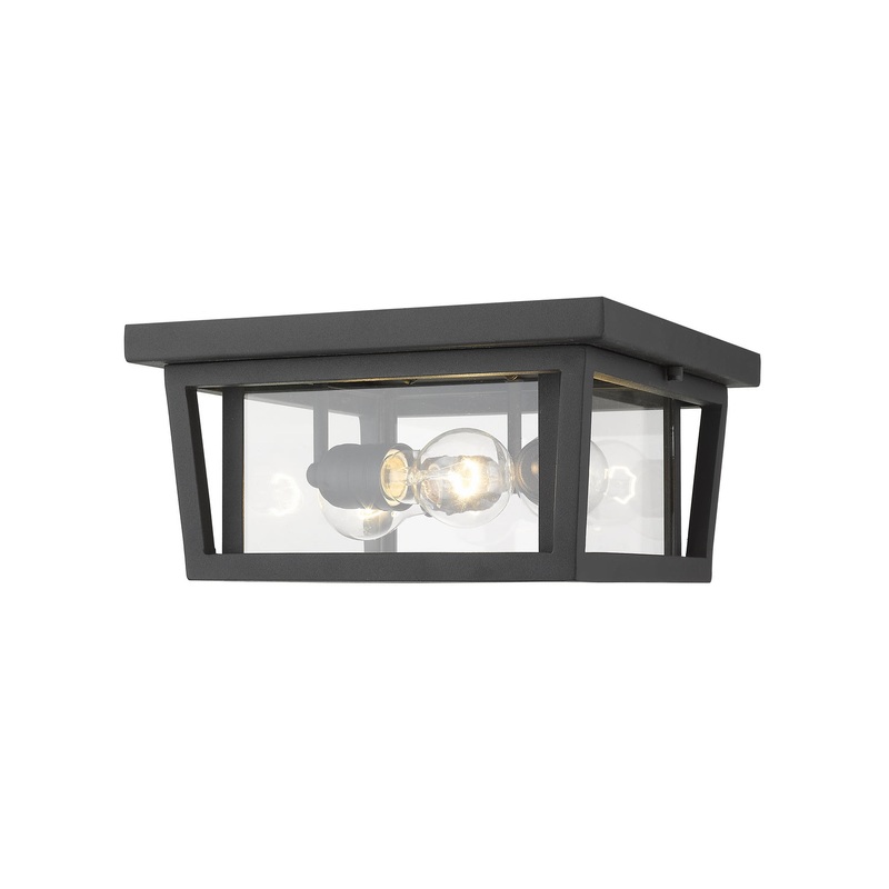 3-Light Outdoor Flush Ceiling Mount Fixture in Black with Clear Glass