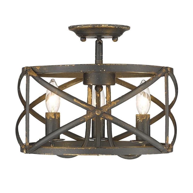 3-Light Semi-Flush Mount in Antique Black Iron