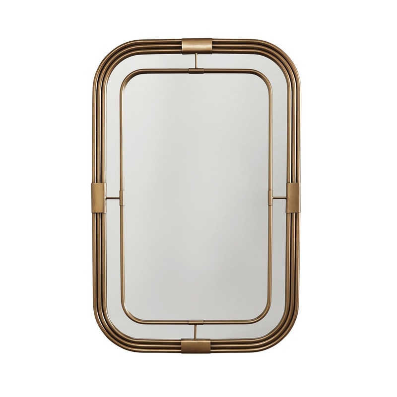 Decorative Rectangle Wall Mirror in Aged Brass
