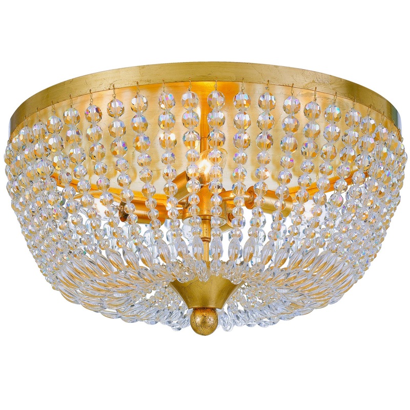 Rylee 4-Light Ceiling Mount in Antique Gold with Clear Glass Beads Crystal