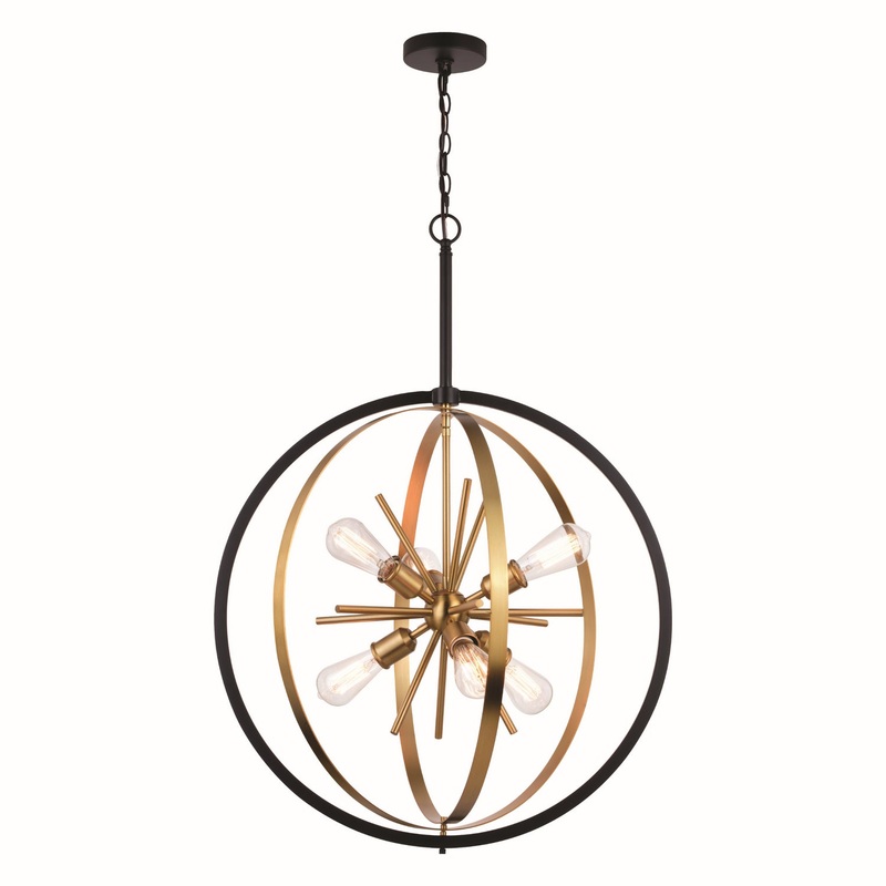 Estelle 6-Light Pendant in Natural Brass & Matte Black
