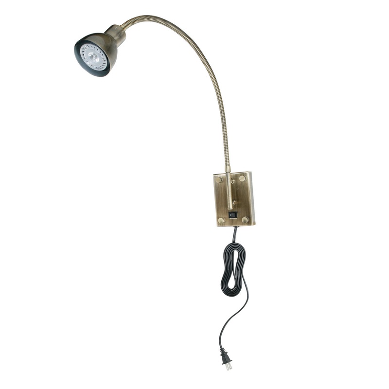 LED Gooseneck 1-Light Wall Lamp in Antique Brass