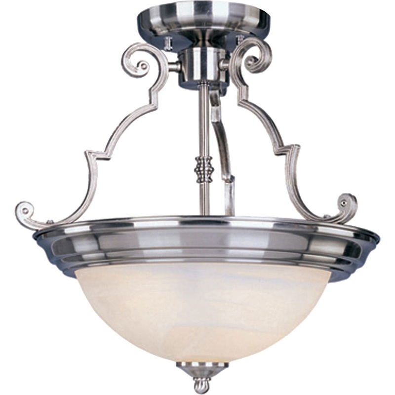 Essentials 2-Light Semi-Flush Mount in Satin Nickel with Marble Glass