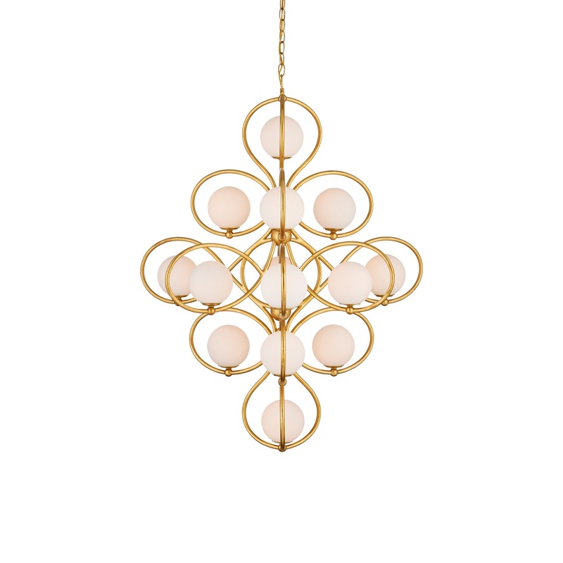 14-Light Chandelier in Contemporary Gold Leaf & White