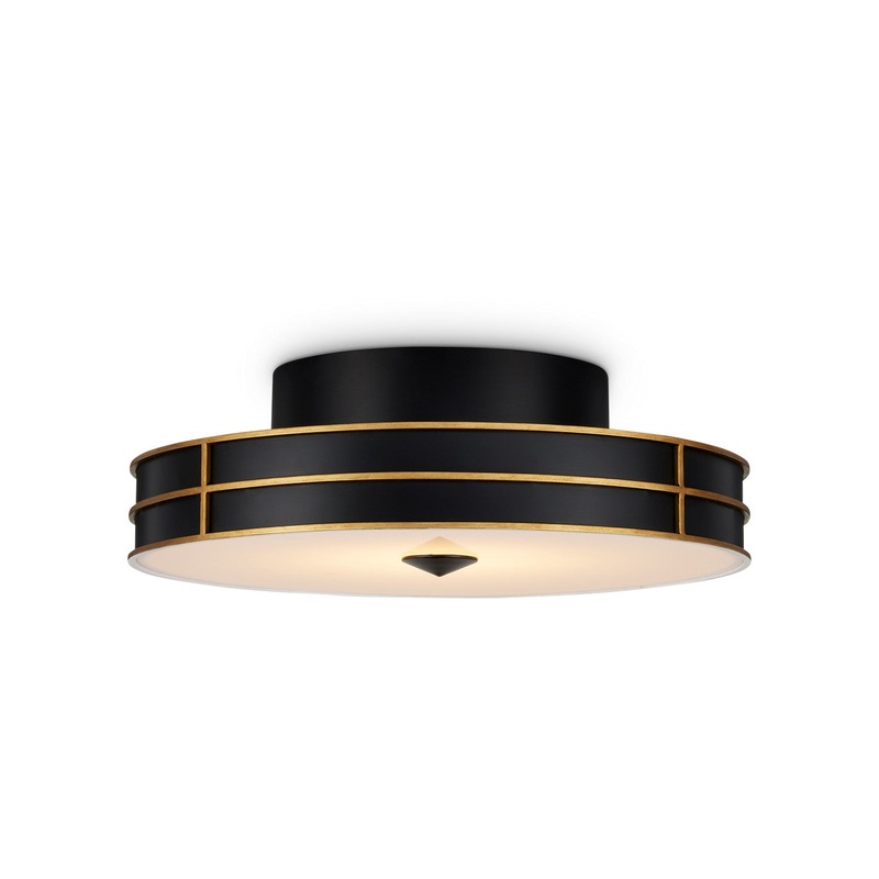 Fielding 1-Light Flush Mount in Satin Black, Contemporary Gold & White