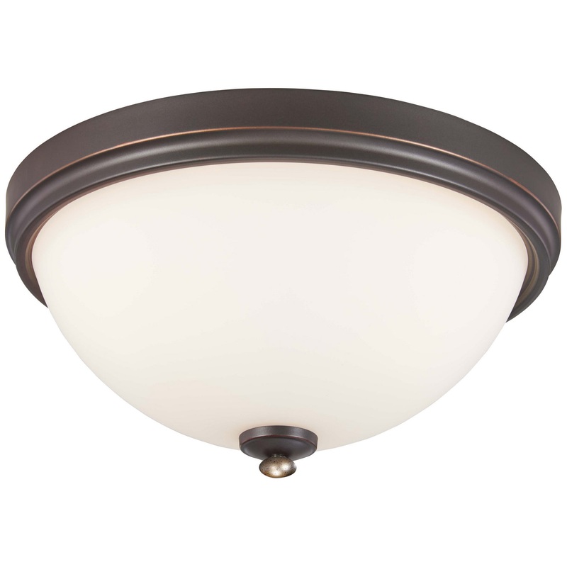 Shadowglen 3-Light Flush Mount in Lathan Bronze with Gold Highli & Etched White Glass