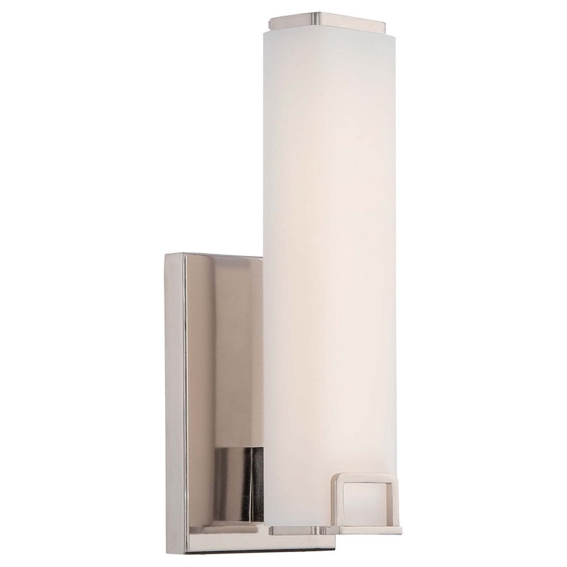 Square LED Bath Vanity in Polished Nickel & Etched Opal Glass