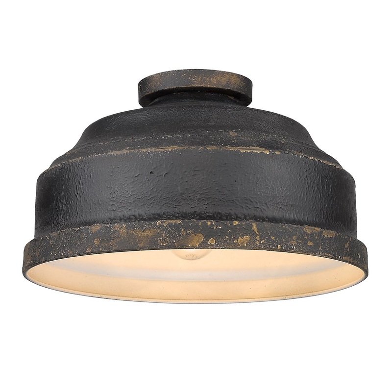 3-Light Flush Mount in Antique Black Iron