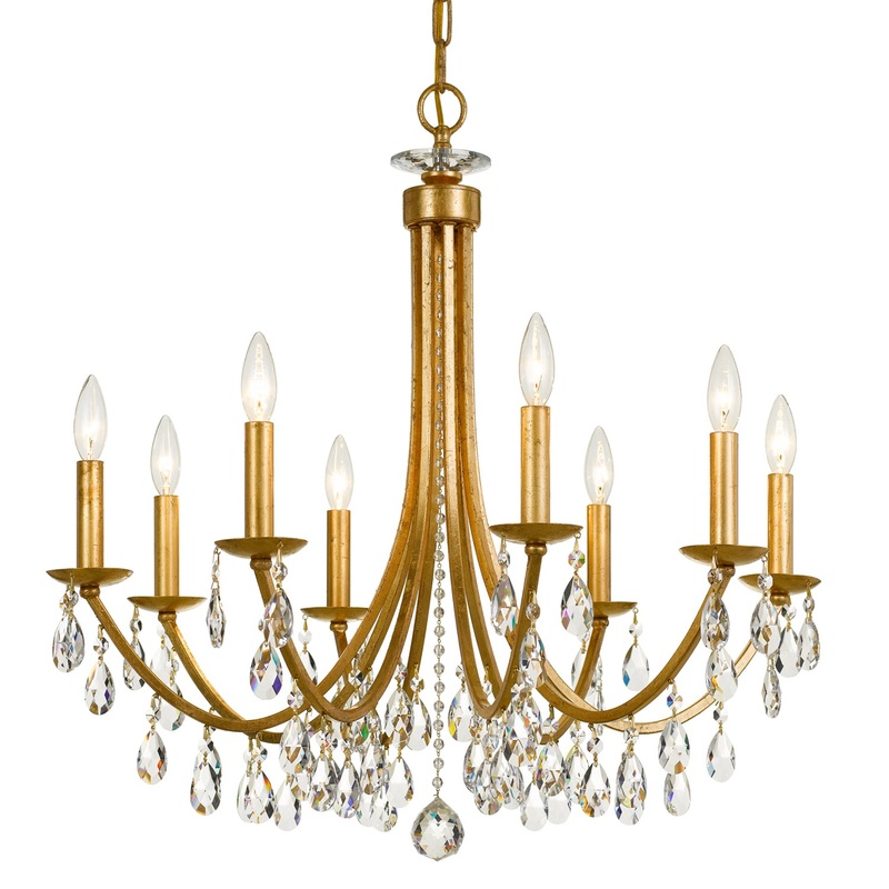 Bridgehampton 8-Light Chandelier in Antique Gold with Hand Cut Crystal