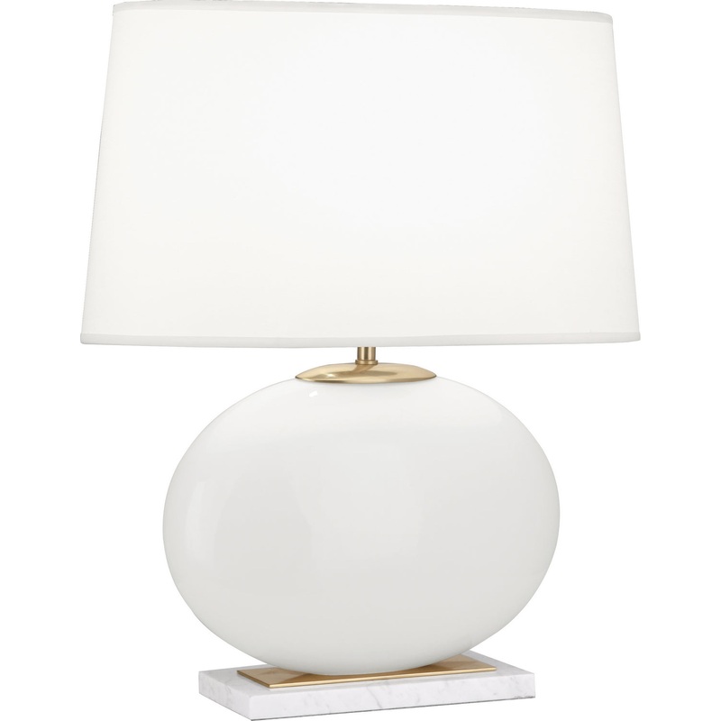 Raquel Table Lamp in White Glass with Oval Pearl Dupoini Fabric Shade