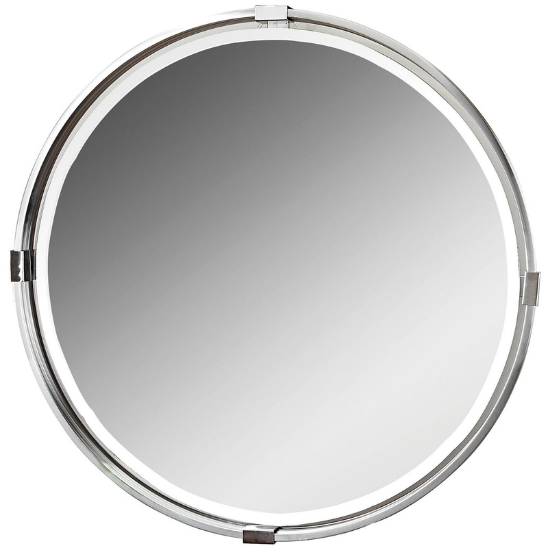 Uttermost's Tazlina Brushed Nickel Round Mirror Designed by Carolyn Kinder