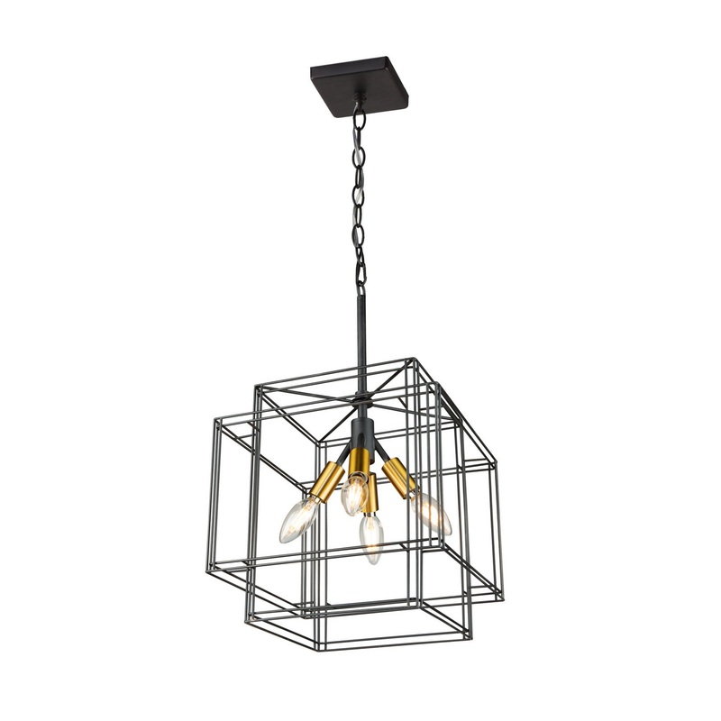 Artisan 4-Light Pendant in Black and Brushed Brass