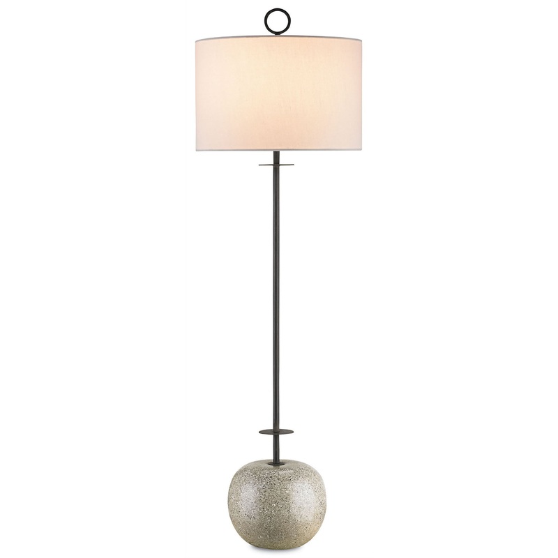 Atlas 1-Light Table Lamp in Blacksmith & Polished Concrete with Off-White Linen Shade