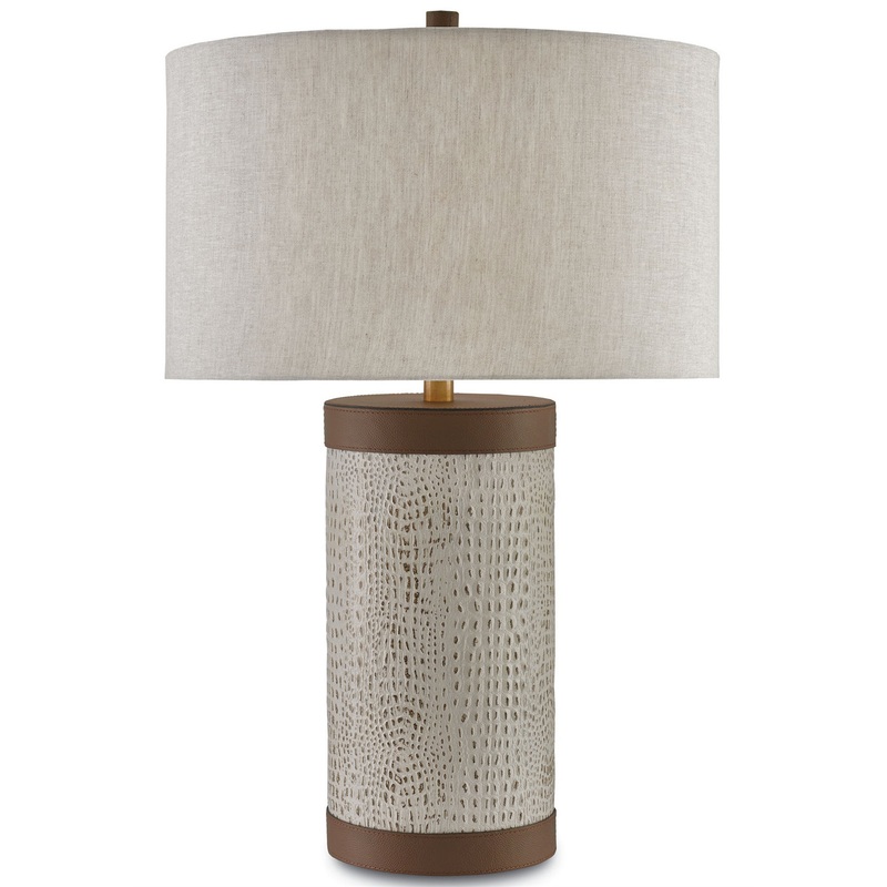 Baptiste 1-Light Table Lamp in Ivory & Brown & Brushed Brass with Natural Linen Shade