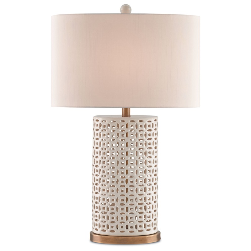 Bellemeade 1-Light Table Lamp in Ivory & Antique Brass with Honey Beige Shantung Shade