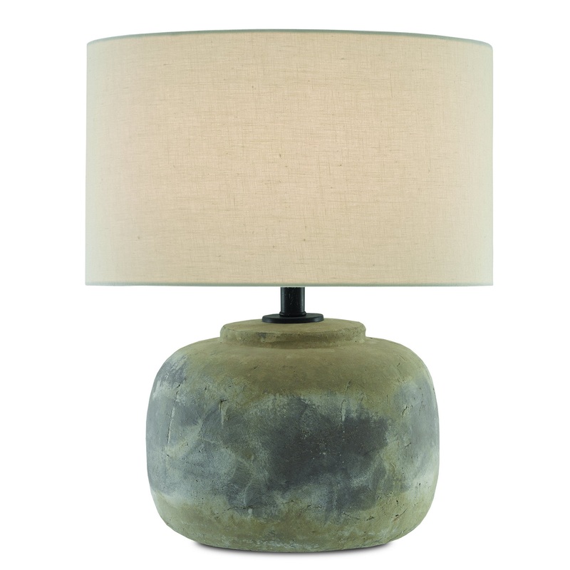 Beton 1-Light Table Lamp in Antique Earth with-Light Beige Linen Shade