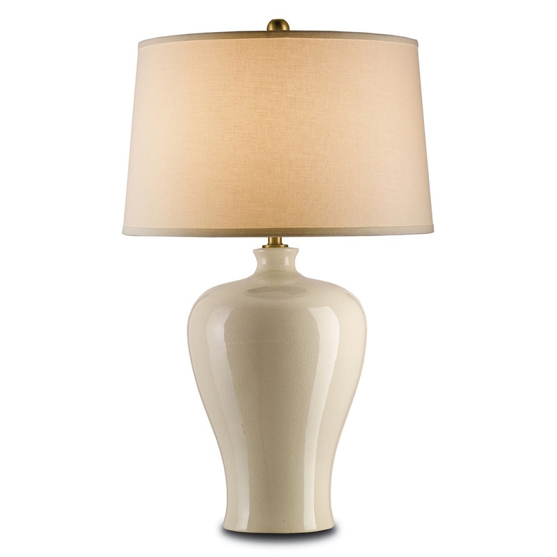 Blaise 1-Light Table Lamp in Cream Crackle with Off-White Linen Shade