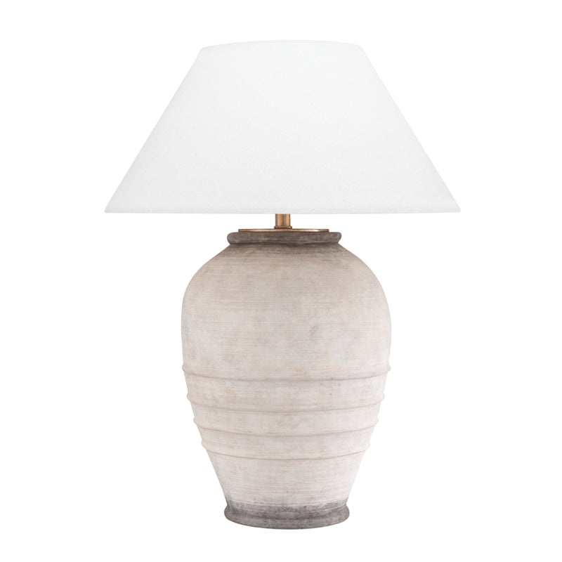Decatur 1-Light Table Lamp in Ash with White Belgian Linen Shade