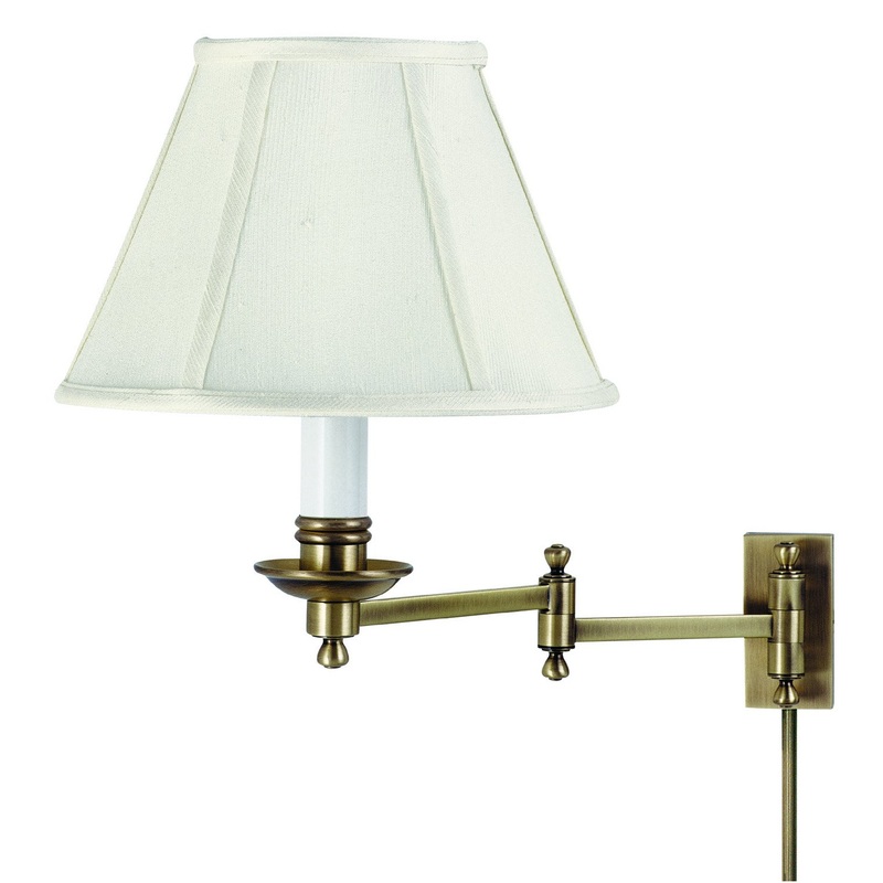 Decorative Swing-Arm Wall Lamp with Off-White Linen Softback Shade