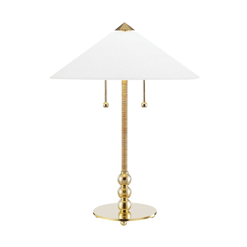 Flare 2-Light Table Lamp in Aged Brass with White Belgian Linen Shade