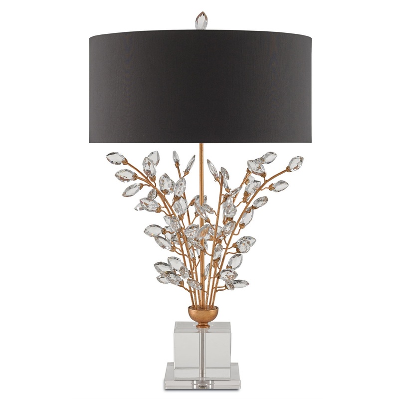 Forget-Me-Not 2-Light Table Lamp in Chinois Gold Leaf with Black Shantung Shade