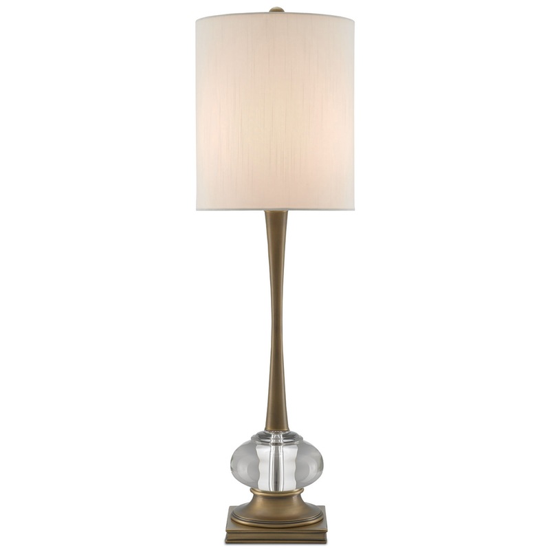 Giovanna 1-Light Table Lamp in Antique Brass & Clear with Off-White Shantung Shade