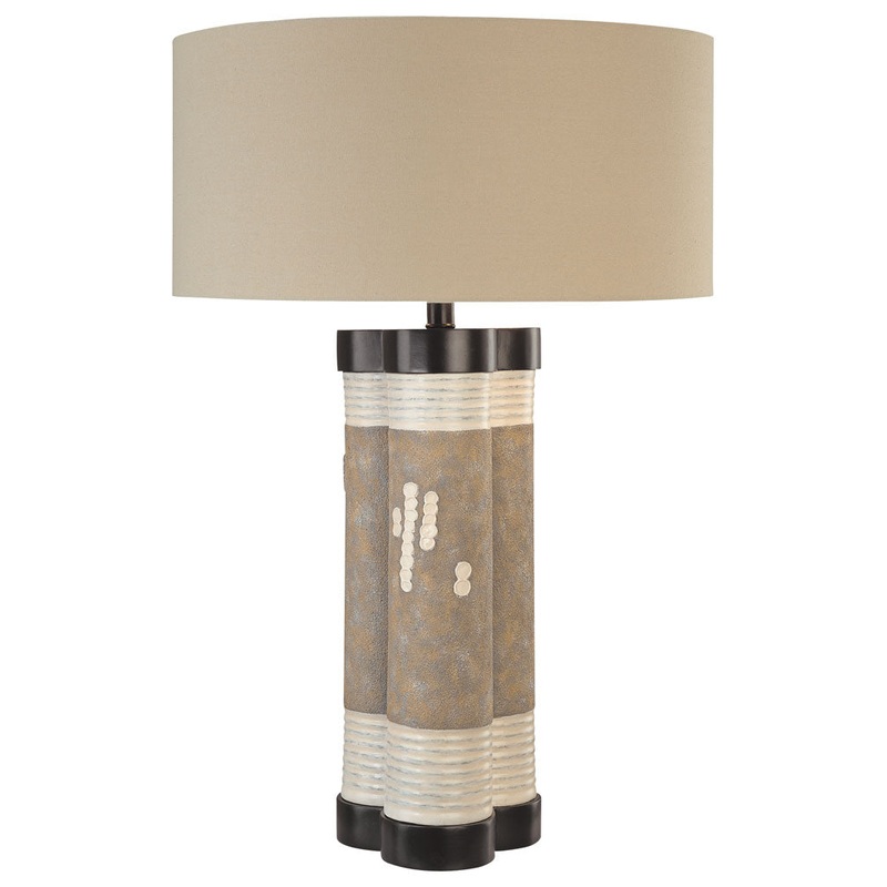 2-Light Table Lamp in Multi-Colored with Cream Fabric Shade