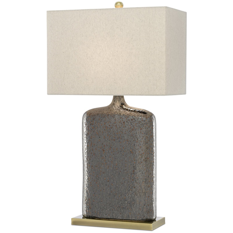 Musing 1-Light Table Lamp in Rustic Metallic Bronze with Khaki Linen Shade