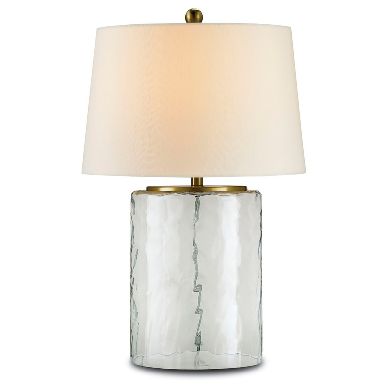 Oscar 1-Light Table Lamp in Clear & Brass with Off-White Shantung Shade