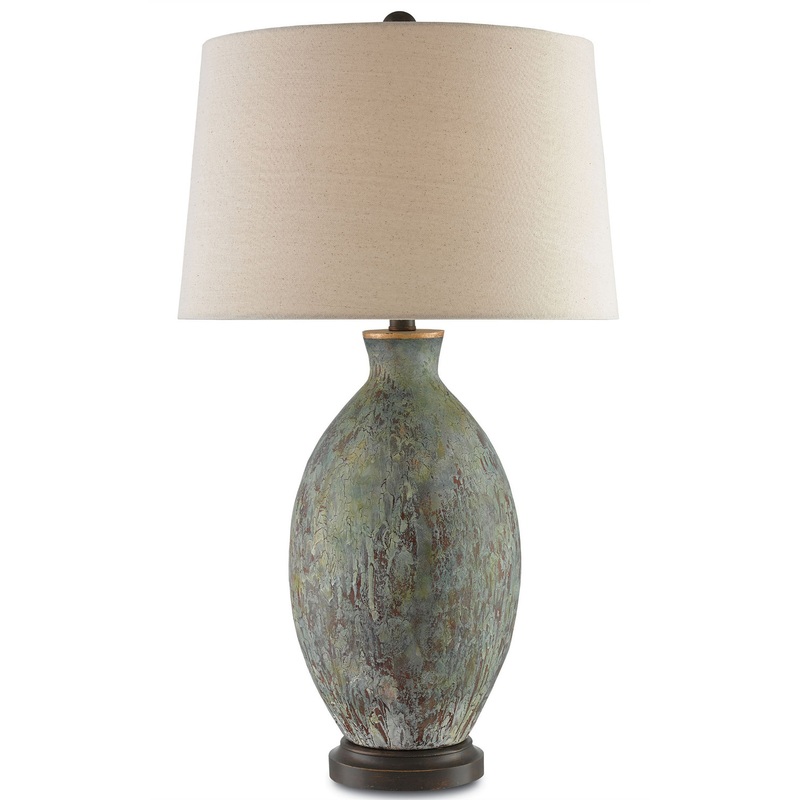 Remi 1-Light Table Lamp in Green & Dark Red & Bronze Gold with Flax Linen Shade