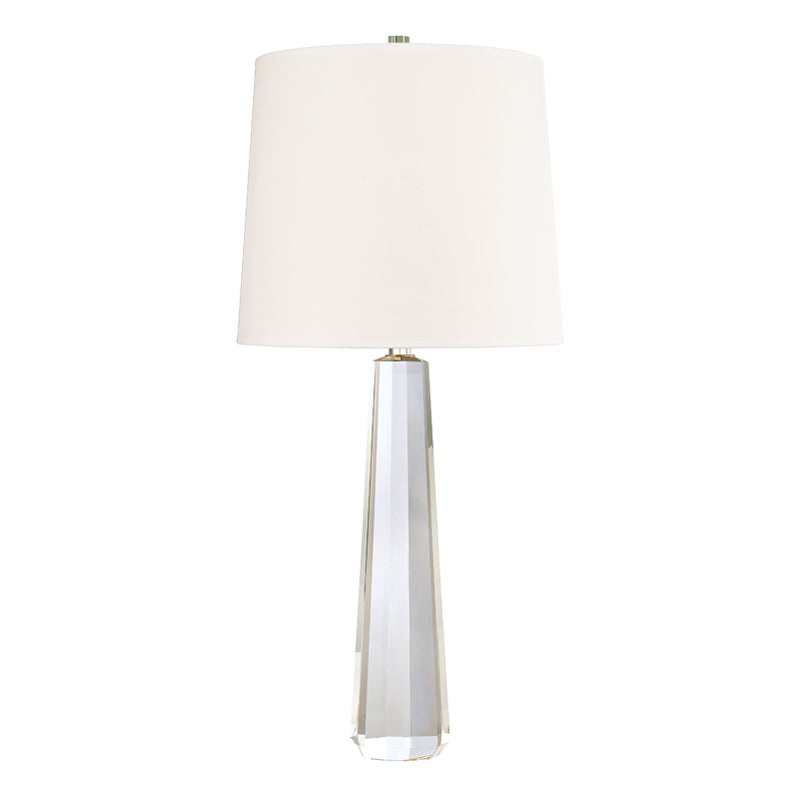 Taylor 1-Light Table Lamp With Crystal in Polished Nickel with White Faux Silk Shade