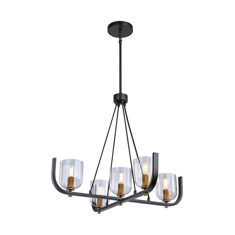 Cheshire Five Light Chandelier in Black & Brass