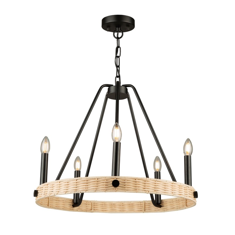 Perris Five Light Chandelier in Black
