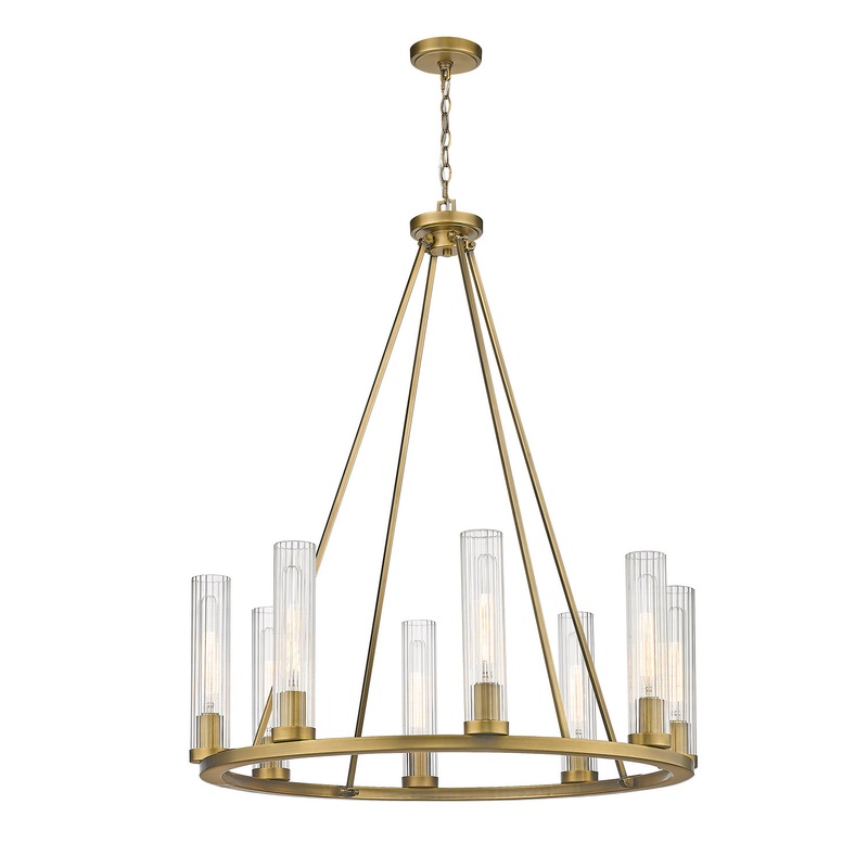 Beau Eight Light Chandelier in Rubbed Brass