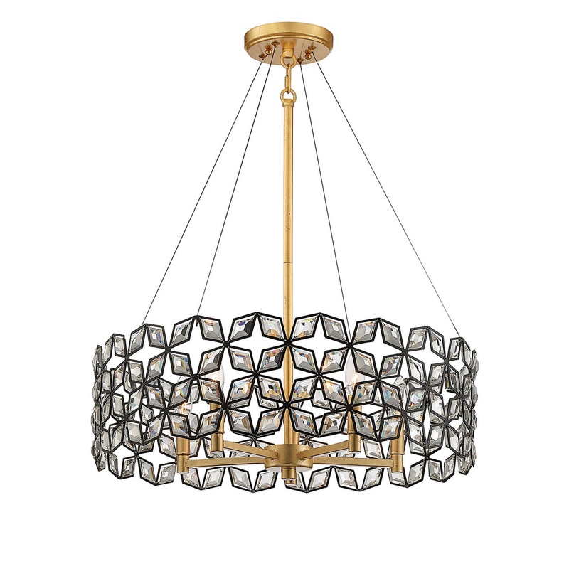 Brookcrest Five Light Pendant in Sand Coal with Gold Leaf