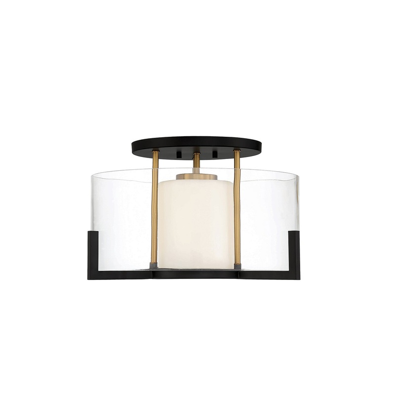 Eaton One Light Semi-Flush Mount in Matte Black with Warm Brass