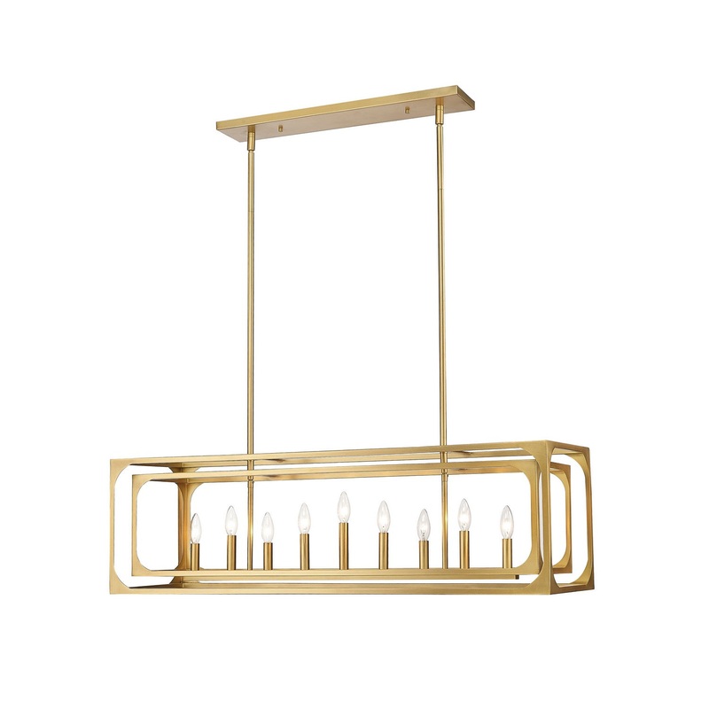 Easton Nine Light Island Pendant in Rubbed Brass
