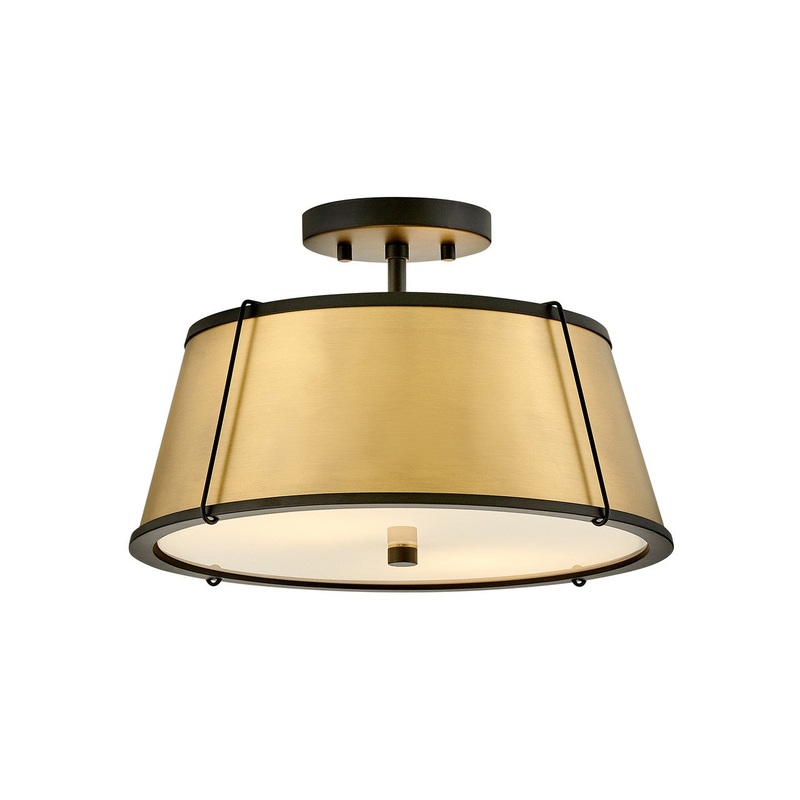 Clarke LED Semi-Flush Mount in Black with Lacquered Dark Brass accents
