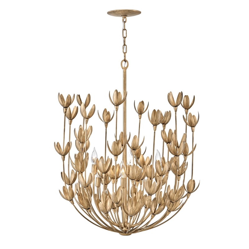 Flora Six Light Chandelier in Burnished Gold