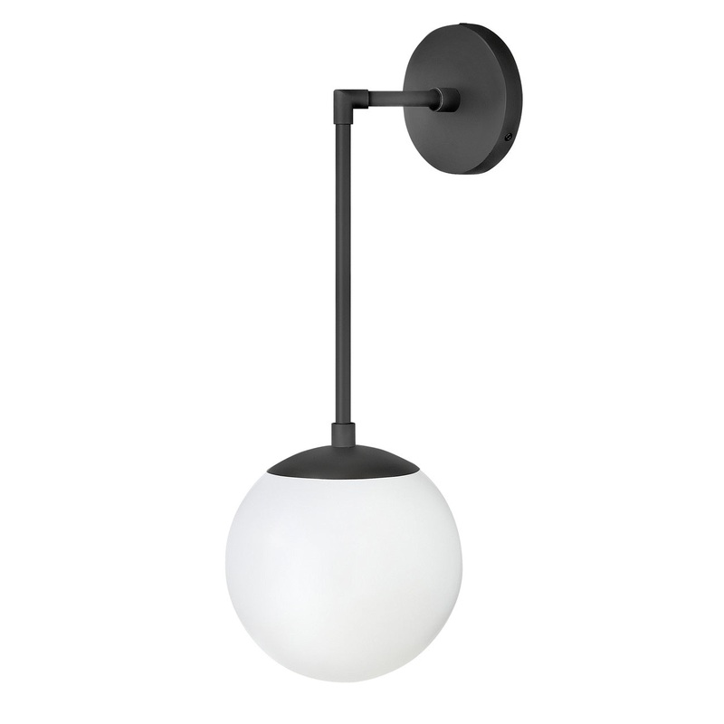 Warby One Light Wall Sconce in Black with White glass