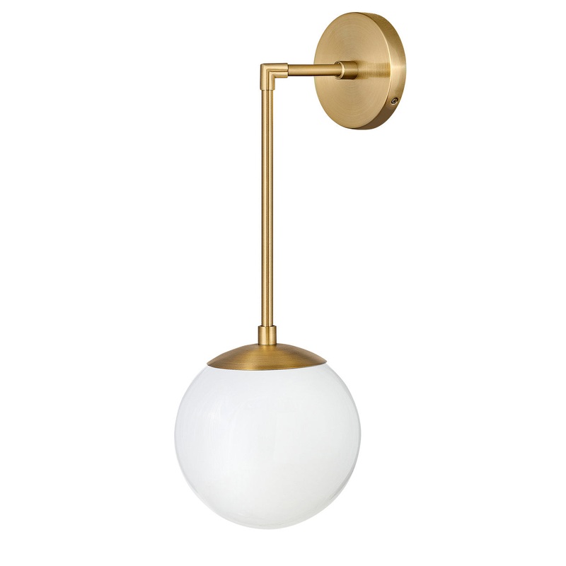 Warby One Light Wall Sconce in Heritage Brass with White glass