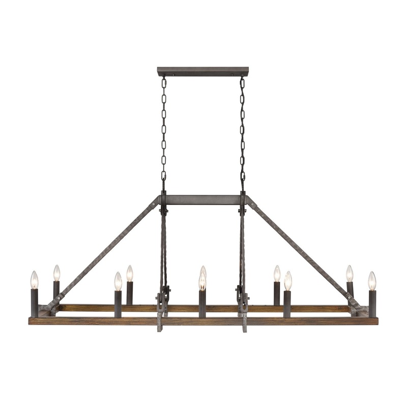 Harwell Ten Light Linear Chandelier in Antique Millwood