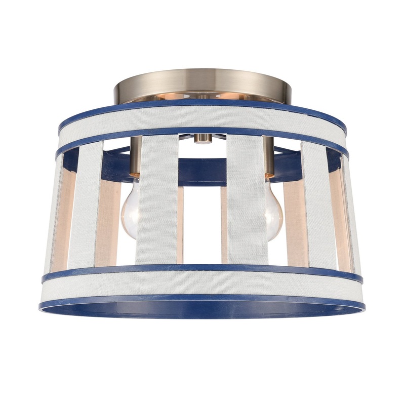 White Burlap 2-Light Semi Flush Mount in Ocean Blue