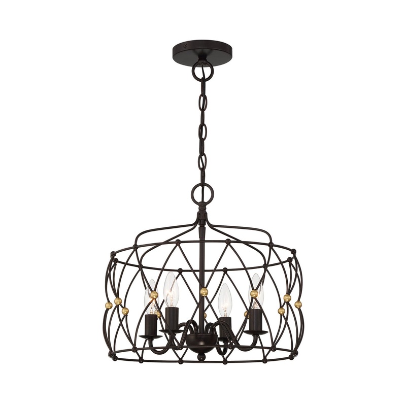 Zucca 4-Light Lantern in English Bronze & Antique Gold