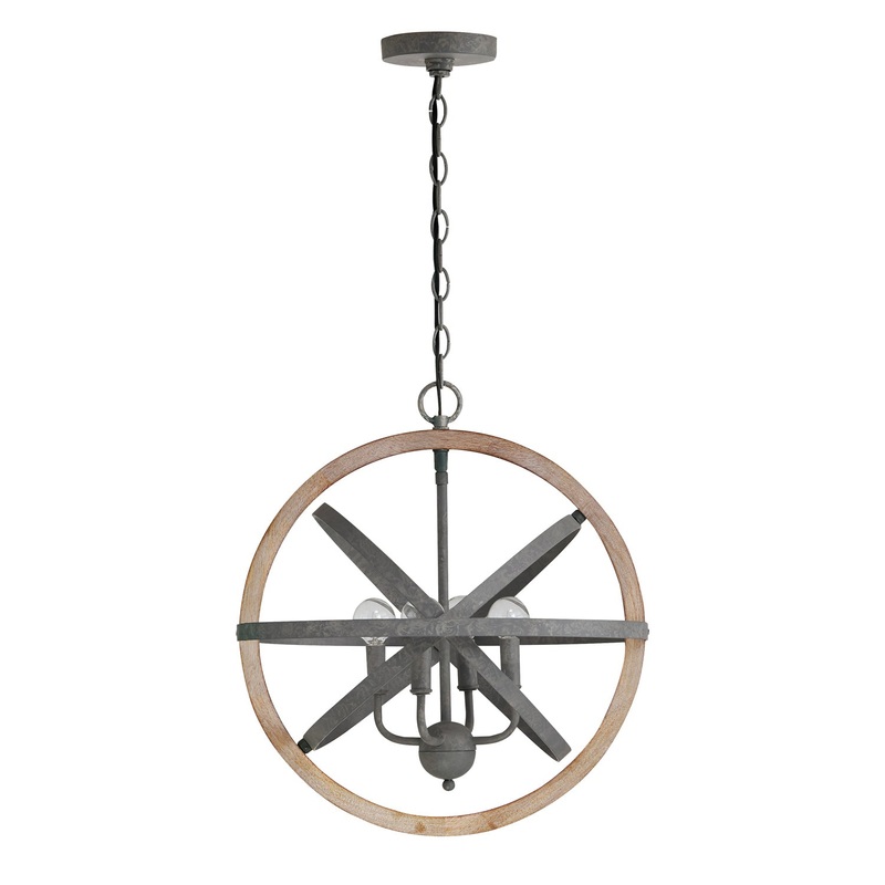 Bluffton 4-Light Pendant in Iron and Wood